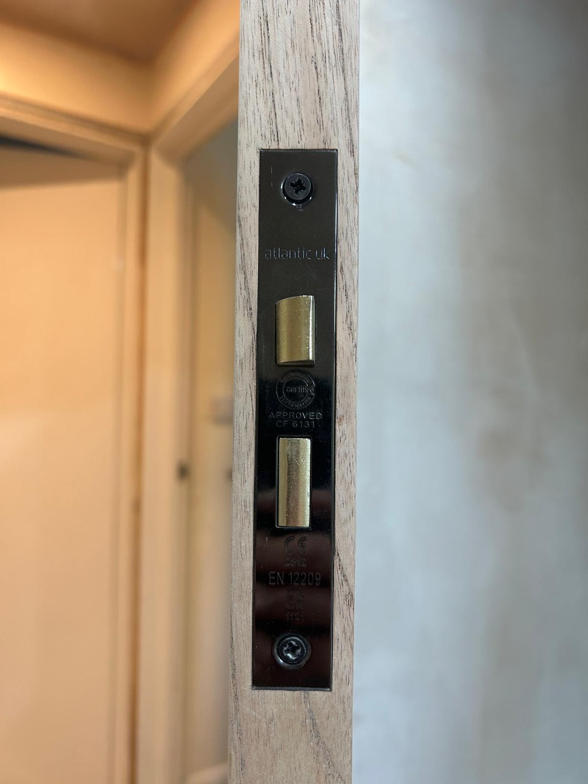 Mortice lock and latch installation on hung door